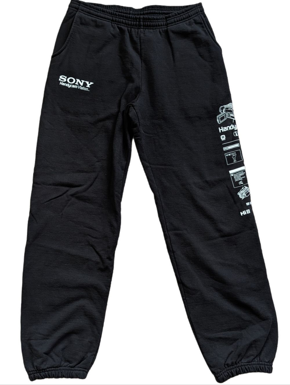 Sony Womens Black White Handycam Vision Graphic Sweatpants Joggers Size Large
